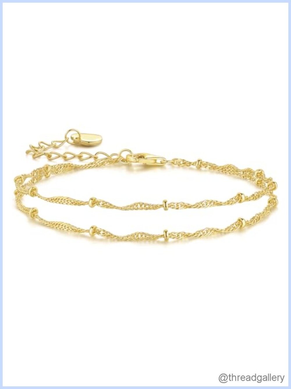 14K Gold Plated Double-Layer Cuban Link Bracelet with Beads Adjustable Chain